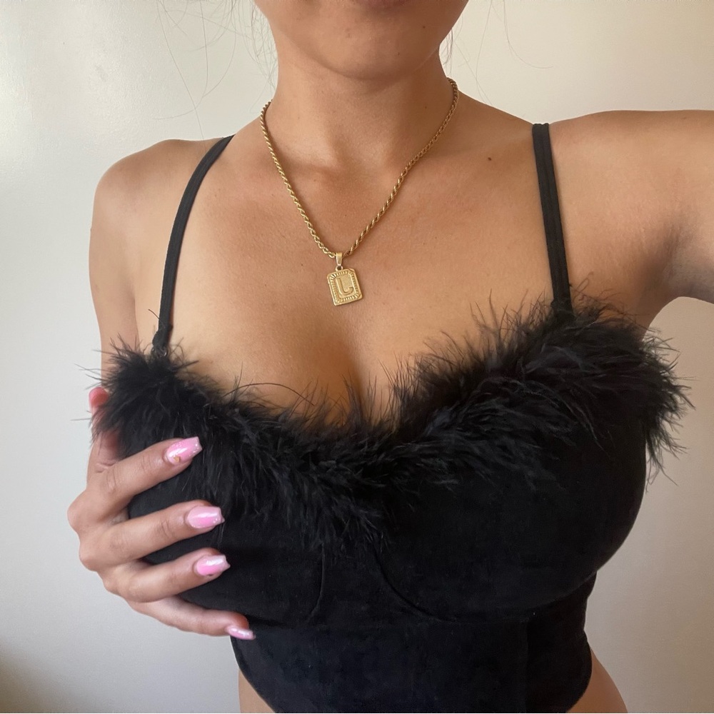 KLASSY NETWORK FEATHER CORSET TOP